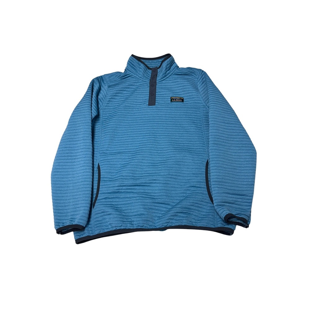 LL Bean Airlight Knit Pullover Womens Medium Blue Snap Mock Neck 506463 READ